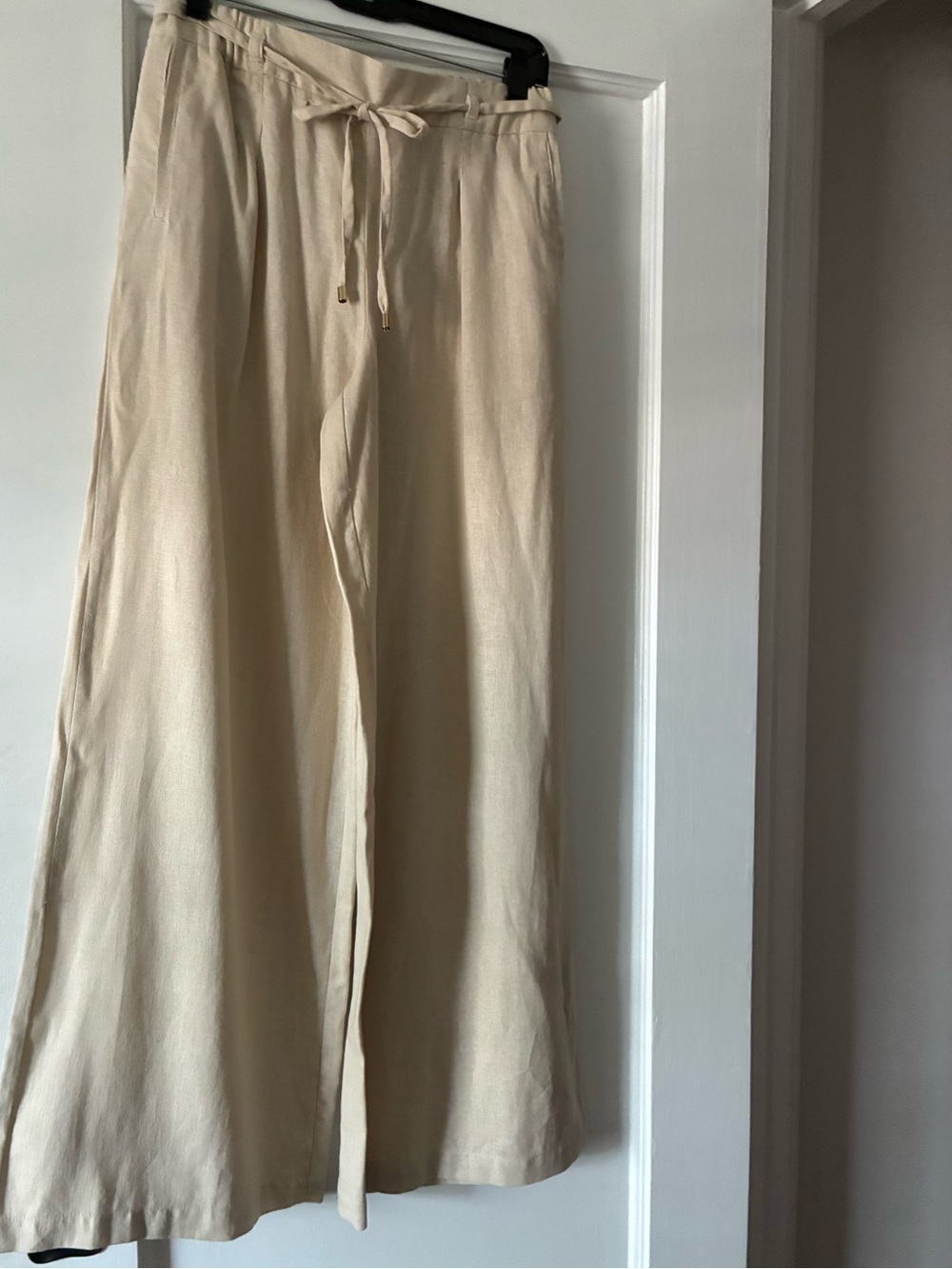 Zara Cream Wide-Leg Drawstring Pants NWT